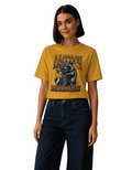 Raccoon Morning | Women's Mustard T-shirt | Coffee
