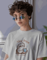 Slow Brew | Women's Off-White T-shirt | Coffee