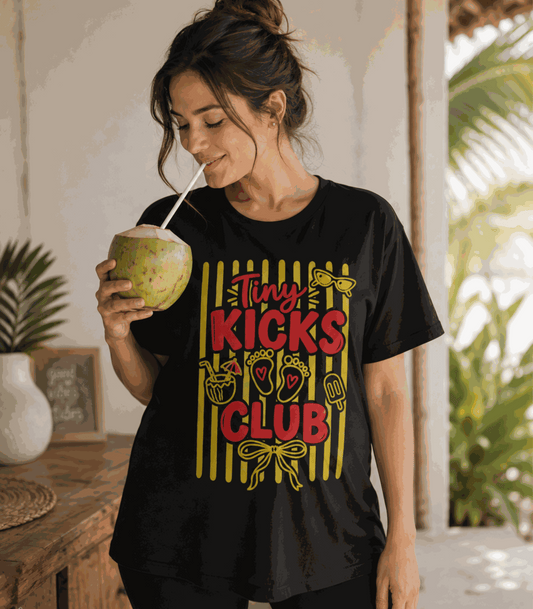 Tiny Kicks Club | Women's Black T-shirt | Mom To Be
