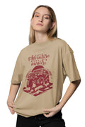 Adventure Awaits' Off-Roading T-Shirt | Women's Beige T-shirt for Travel and Adventure Lovers