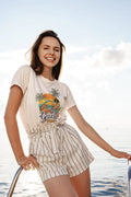 Beach Vibes Sunset Graphic T-Shirt | Women's Off-White T-shirt for Travel and Adventure Lovers