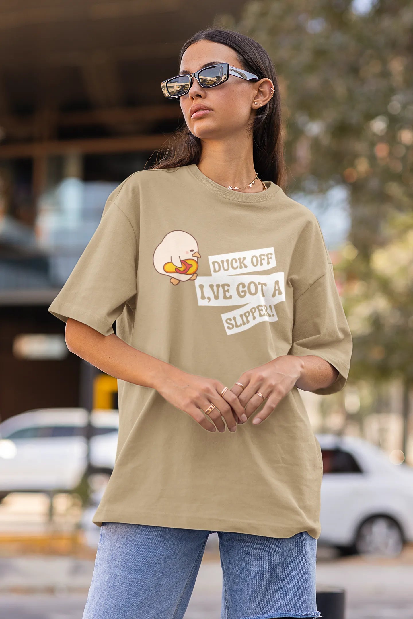 "Funny Duck Off Slipper T-Shirt – Cute Angry Duck Graphic Tee" | Women’s T-shirt for Animal Lovers
