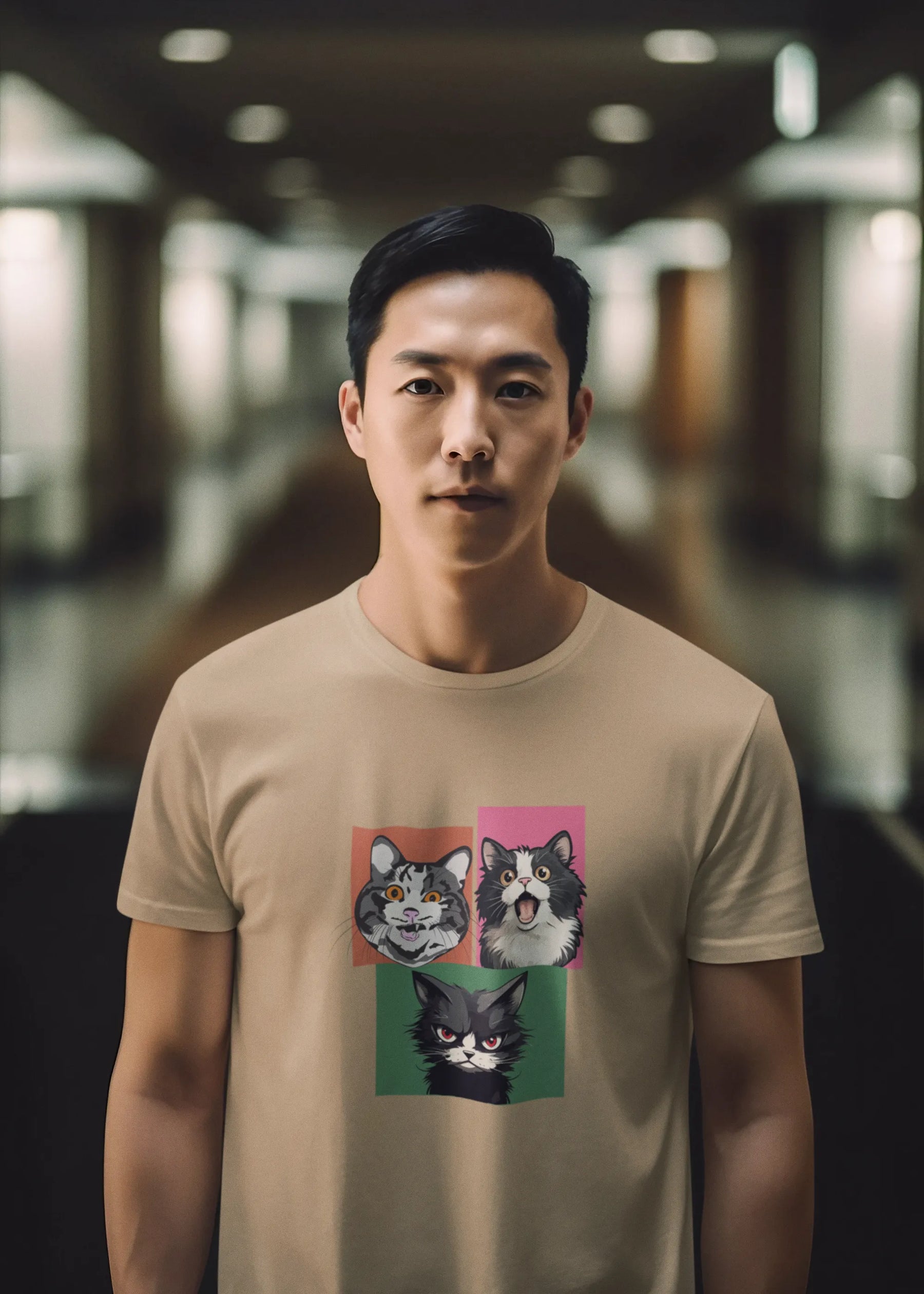 Grumpy, Happy & Surprised Cats Faces Graphic Tee for Men