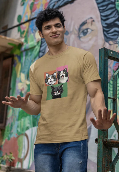 Grumpy, Happy & Surprised Cats Faces Graphic Tee for Men