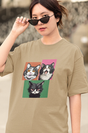Grumpy, Happy & Surprised Cats Faces Graphic Tee for Women
