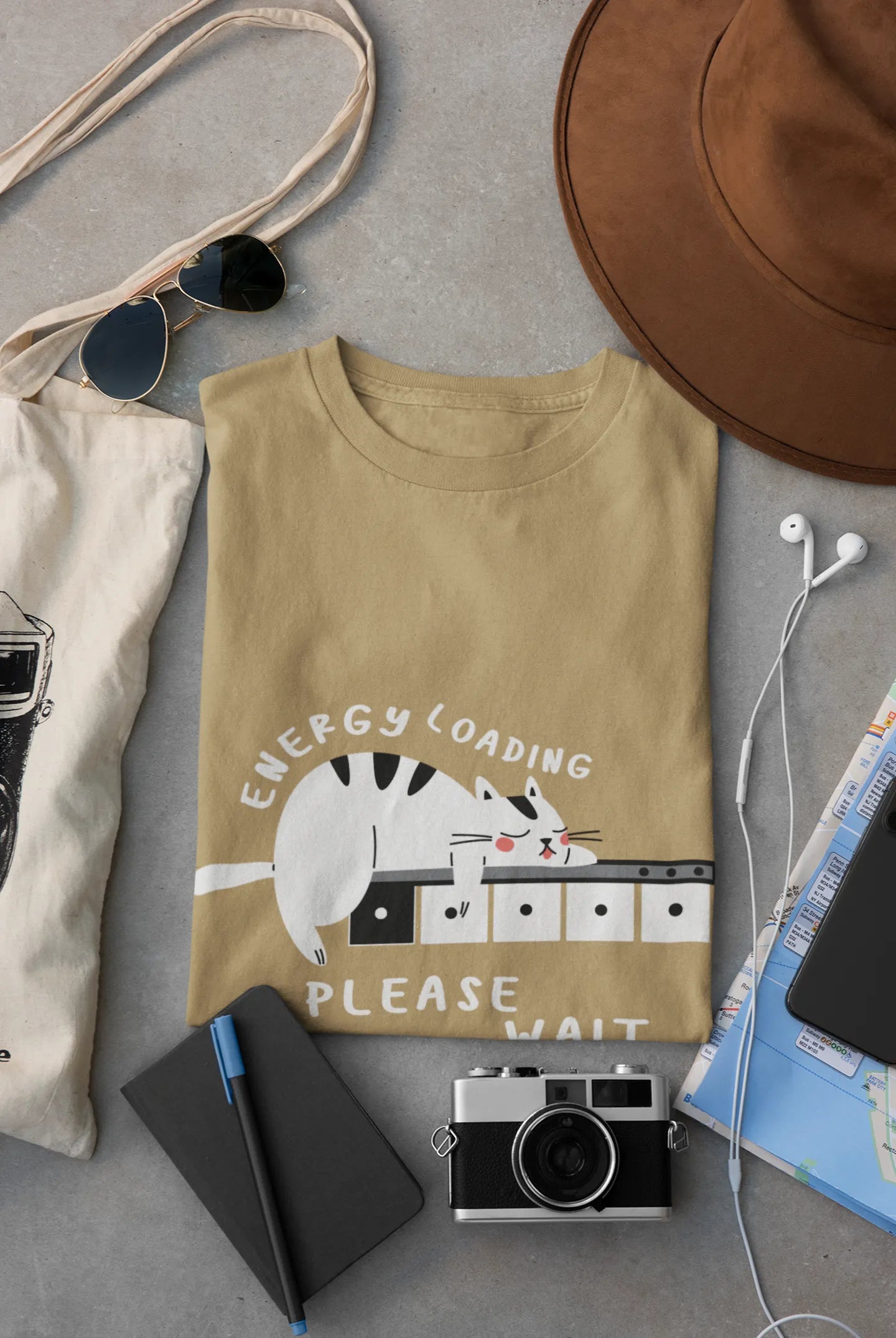 "Low Battery Mode Activated – Cute Lazy Cat Graphic Tee" | Men’s T-shirt for Animal Lovers