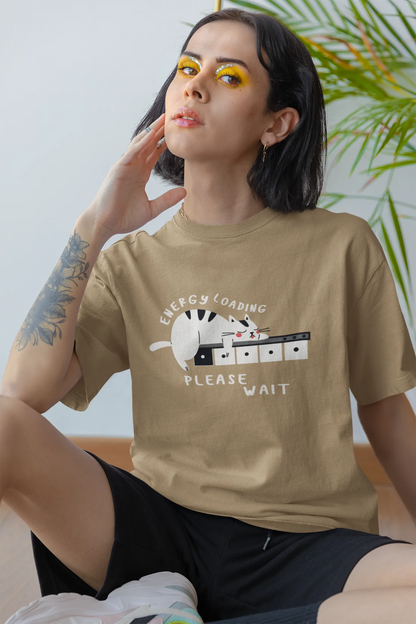 "Low Battery Mode Activated – Cute Lazy Cat Graphic Tee" | Women’s T-shirt for Animal Lovers