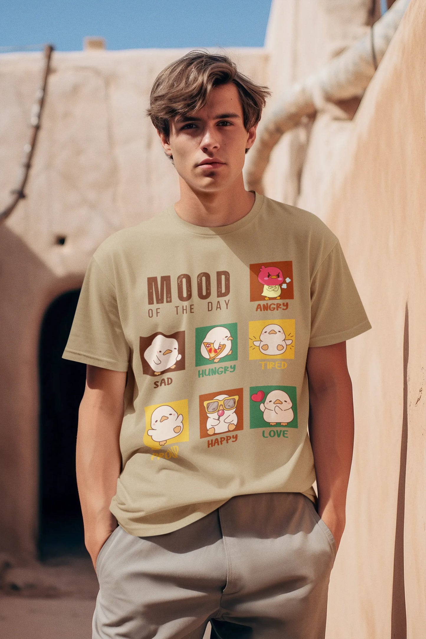 "Mood Chick Emotions T-Shirt – Cute Kawaii Cartoon Tee" | Men’s T-shirt for Animal Lovers