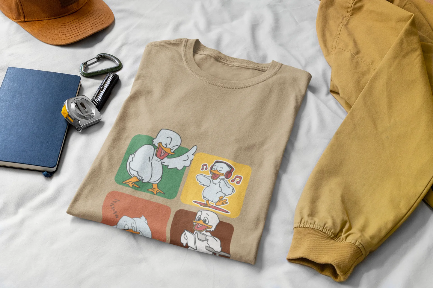 "Mood Swing Duck Graphic T-Shirt – Funny Cartoon Vibes Tee | Chill, Dance, Sleep & Read" | Men’s T-shirt for Cartoon Lovers