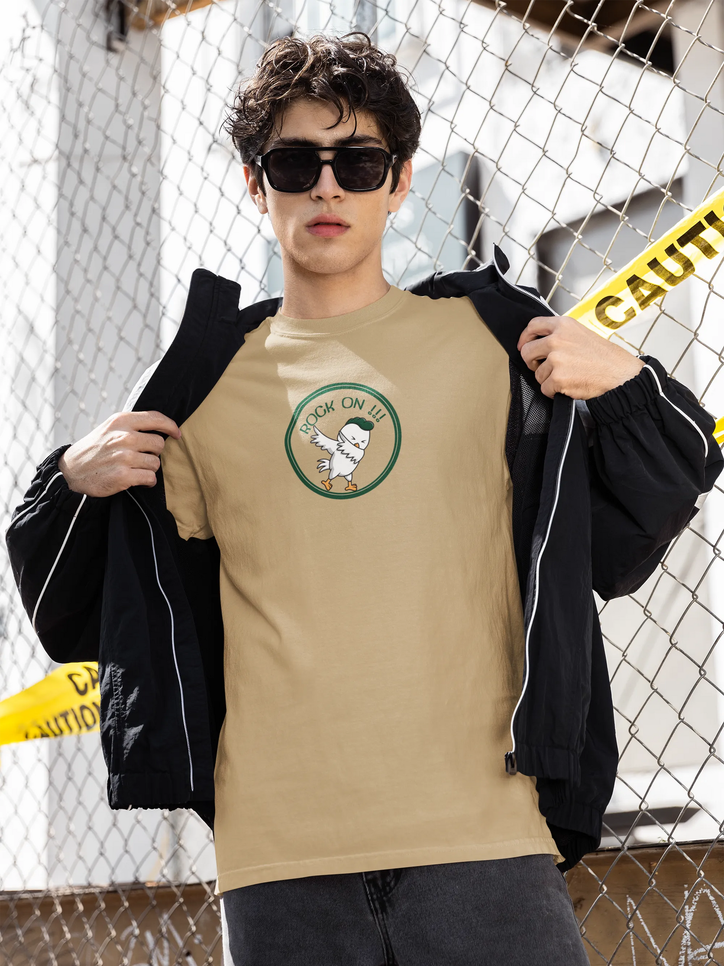 Rock On Dabbing Chicken Graphic T-Shirt for Men