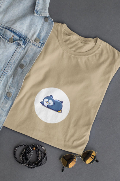 "Sleepy Penguin T-Shirt – Cute Chill Vibes Cartoon Tee" | Women’s T-shirt for Cartoon Lovers