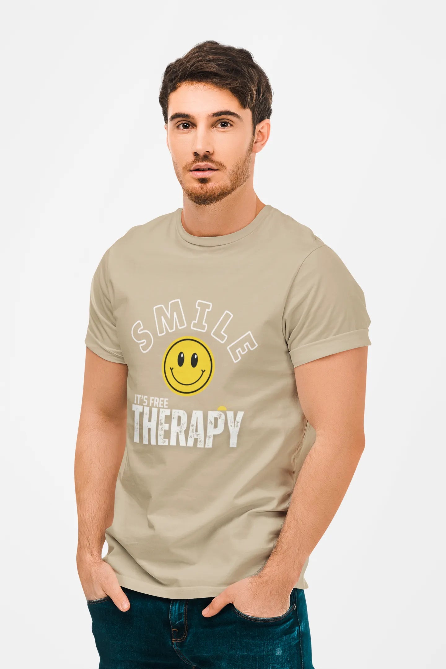 "Smile - It's Free Therapy" | Men’s Motivational T-shirt