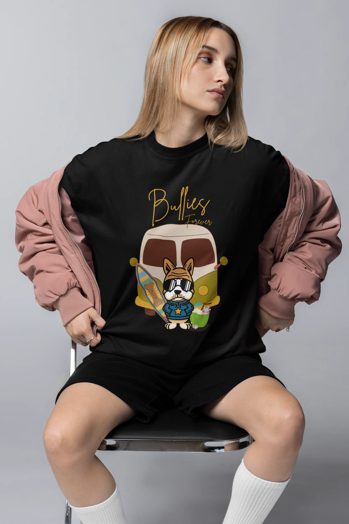 "Bullies Forever Surf Van T-Shirt – Cool French Bulldog Tee " | Women’s T-shirt for Animal Lovers