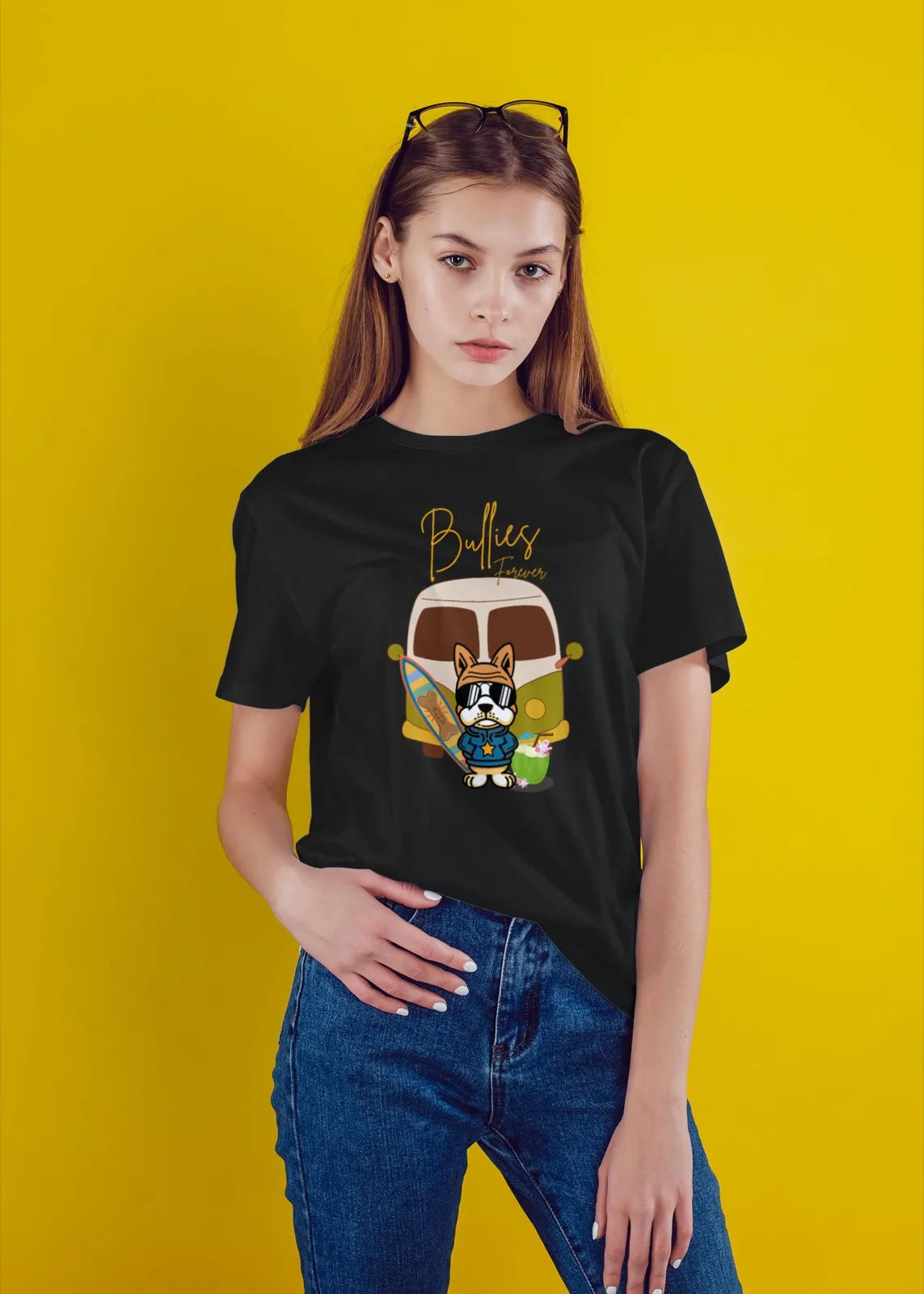 "Bullies Forever Surf Van T-Shirt – Cool French Bulldog Tee " | Women’s T-shirt for Animal Lovers