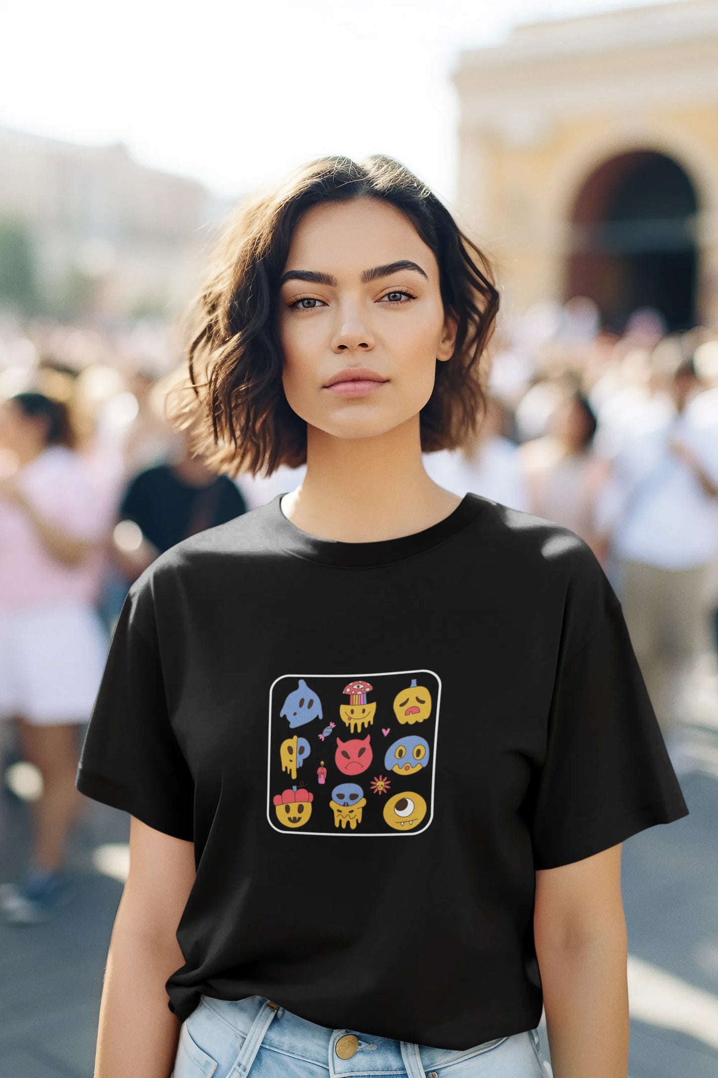 Funky Monster Face Cartoon T-Shirt for Women from Woven Weft