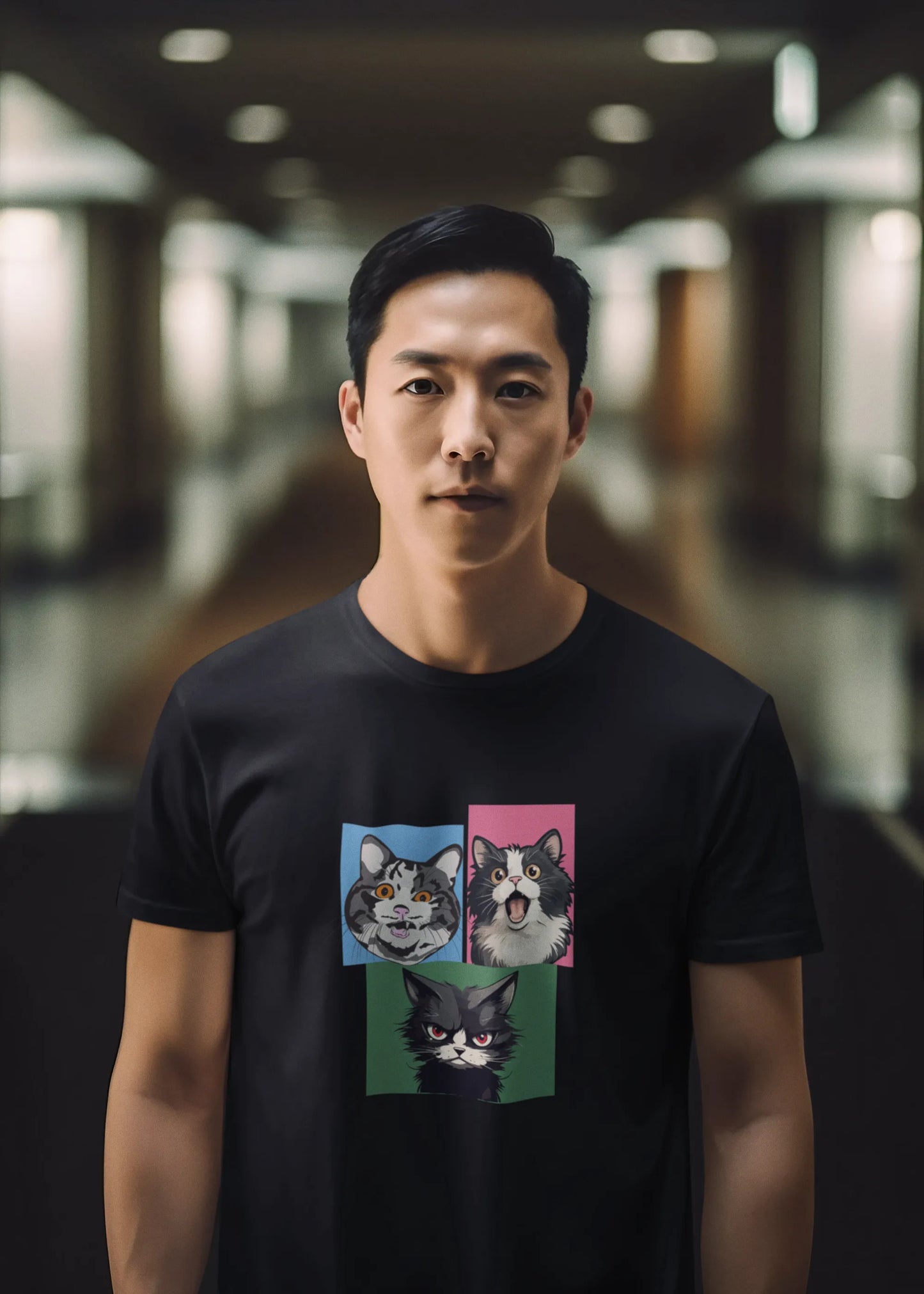 Grumpy, Happy & Surprised Cats Faces Graphic Tee for Men