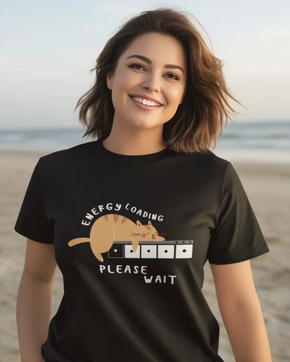 "Low Battery Mode Activated – Cute Lazy Cat Graphic Tee" | Women’s T-shirt for Animal Lovers