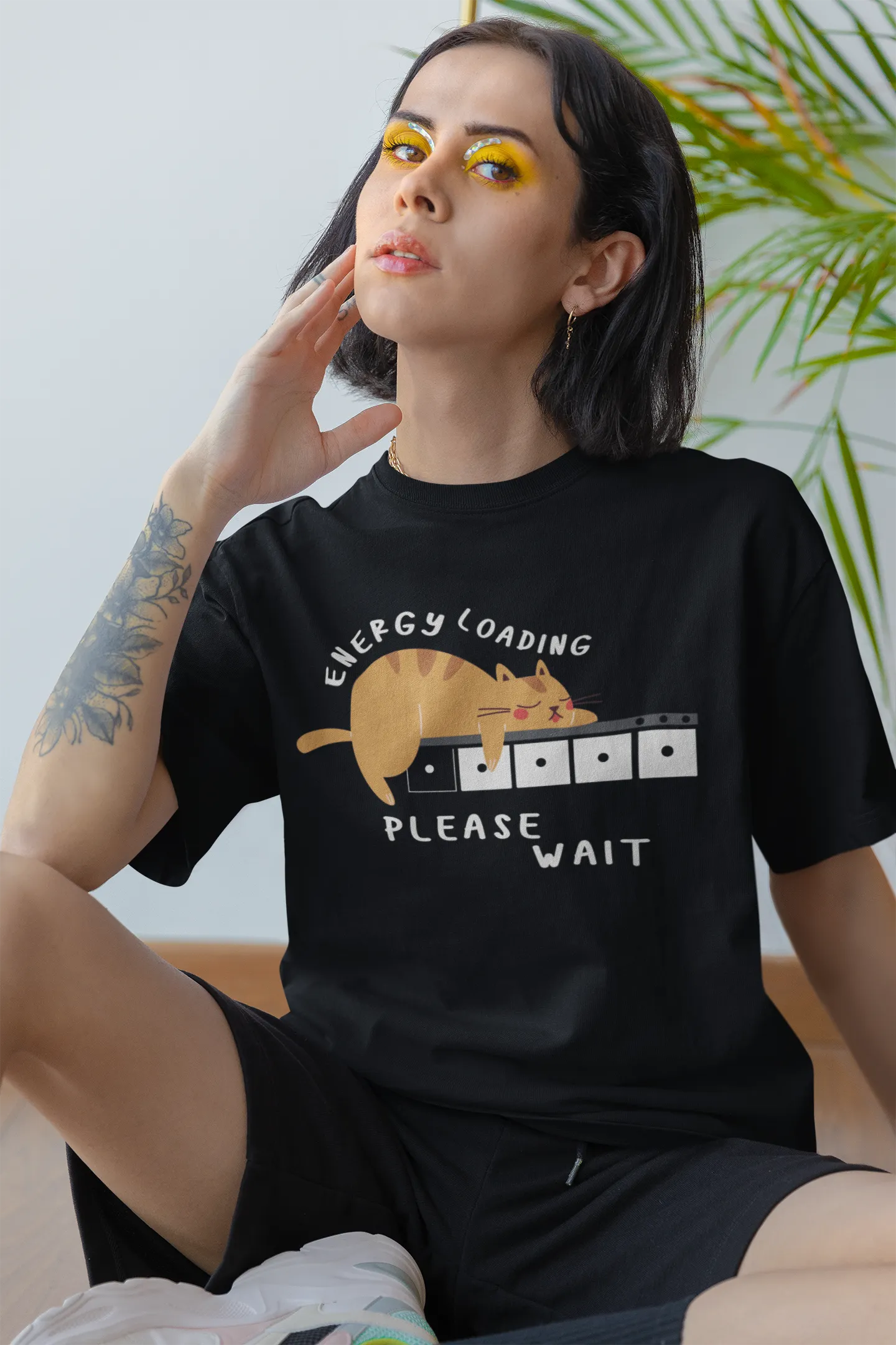 "Low Battery Mode Activated – Cute Lazy Cat Graphic Tee" | Women’s T-shirt for Animal Lovers