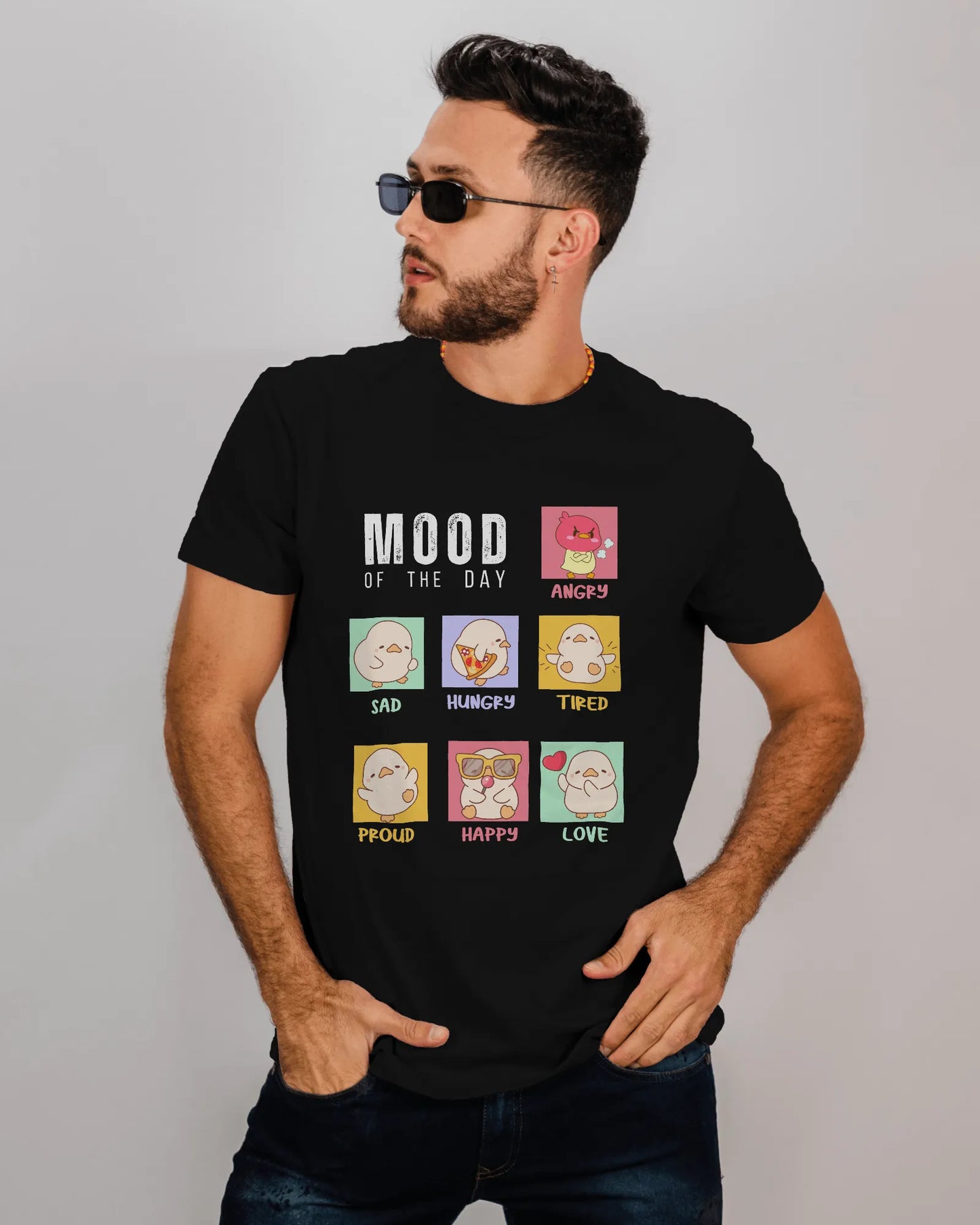 "Mood Chick Emotions T-Shirt – Cute Kawaii Cartoon Tee" | Men’s T-shirt for Animal Lovers