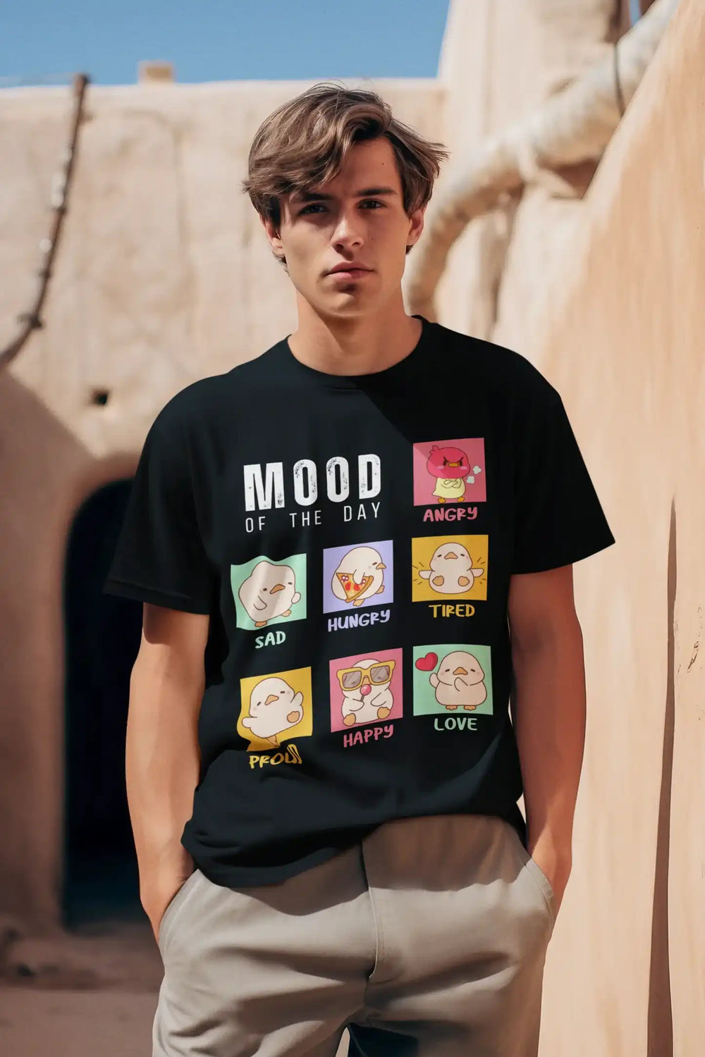 "Mood Chick Emotions T-Shirt – Cute Kawaii Cartoon Tee" | Men’s T-shirt for Animal Lovers