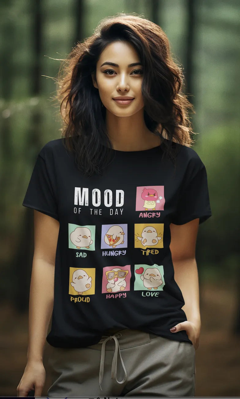 "Mood Chick Emotions T-Shirt – Cute Kawaii Cartoon Tee" | Women’s T-shirt for Animal Lovers