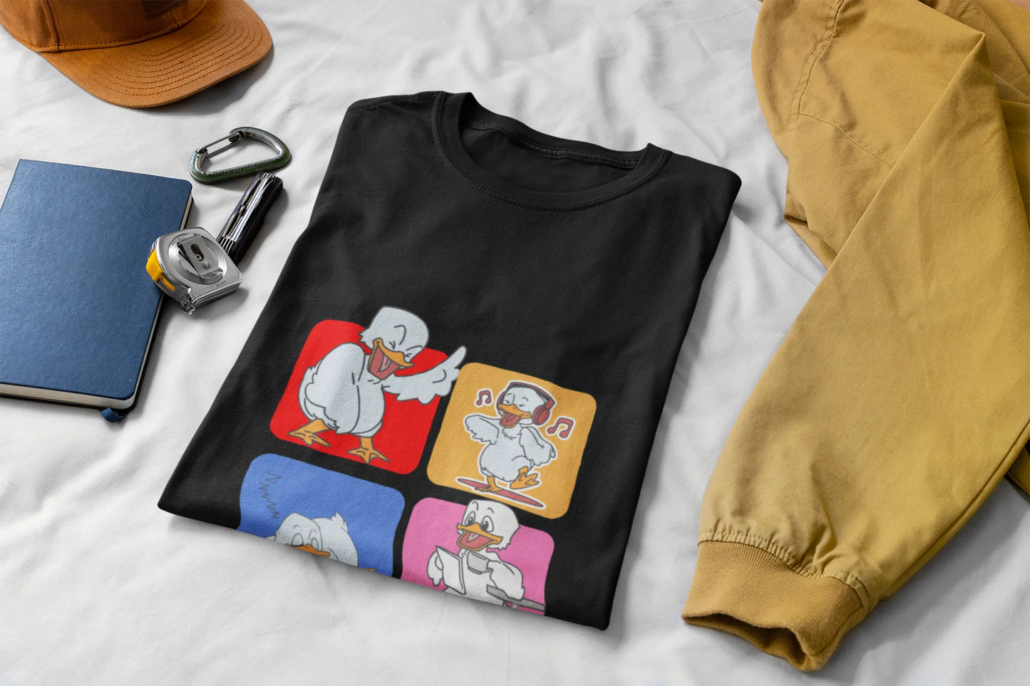 "Mood Swing Duck Graphic T-Shirt – Funny Cartoon Vibes Tee | Chill, Dance, Sleep & Read" | Men’s T-shirt for Cartoon Lovers