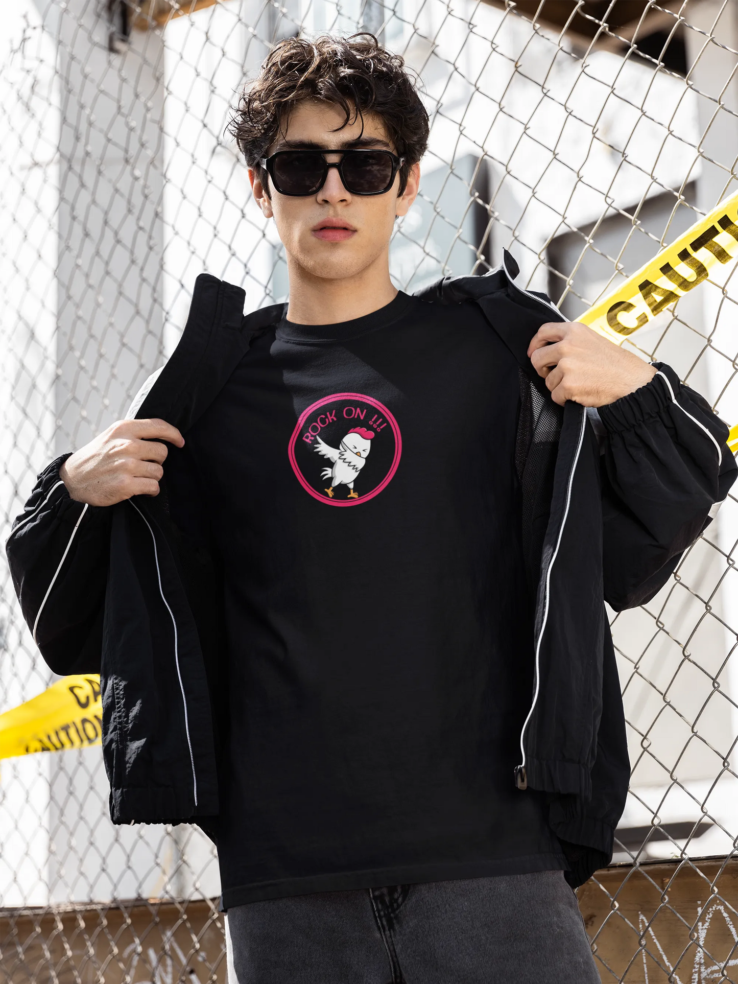 Rock On Dabbing Chicken Graphic T-Shirt for Men