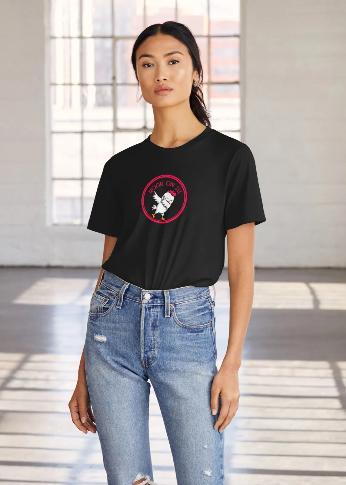 Rock On Dabbing Chicken Graphic T-Shirt for Women