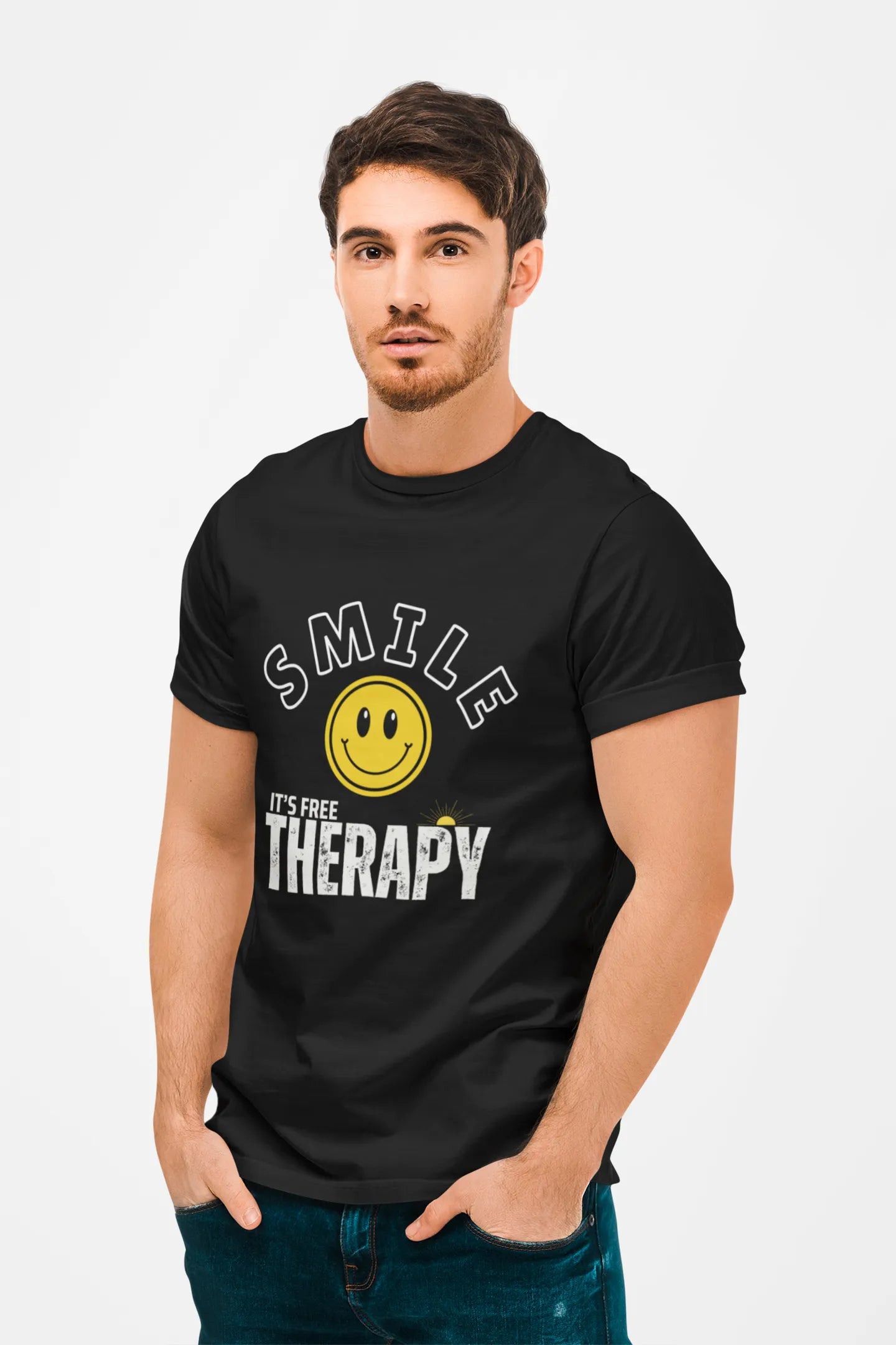 "Smile - It's Free Therapy" | Men’s Motivational T-shirt