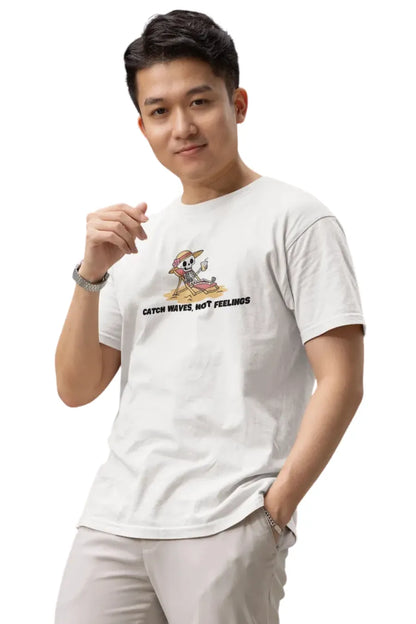 Double Impact Travel-Adventure T-shirt – Beach Vibes | Men's Off-White T-shirt for Travel and Adventure Lovers