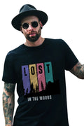 Lost in the Woods' Travel-Adventure Graphic T-Shirt | Men's Black T-shirt for Travel and Adventure Lovers