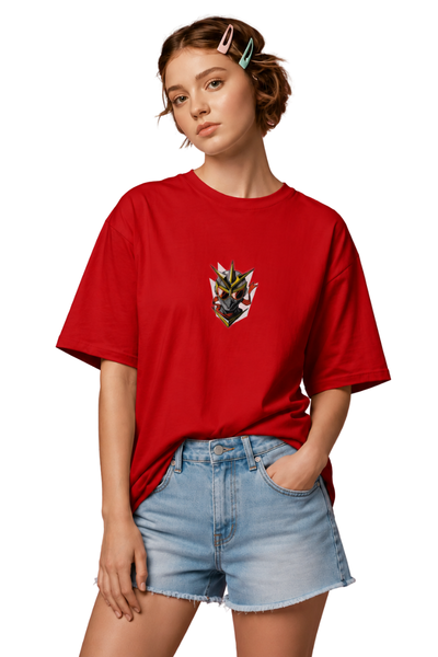Oni Mask | Women's Red T-shirt | Cartoon