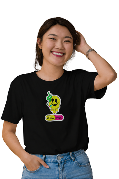 Chill Pill | Women's Black T-shirt | Cartoon