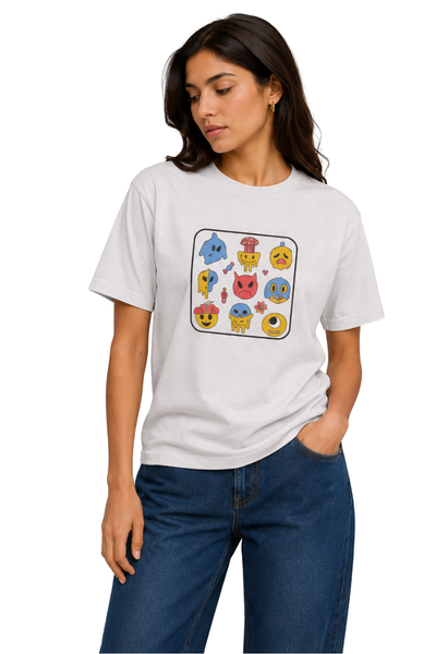 Mood Monsters | Women's Off-White T-shirt | Cartoon