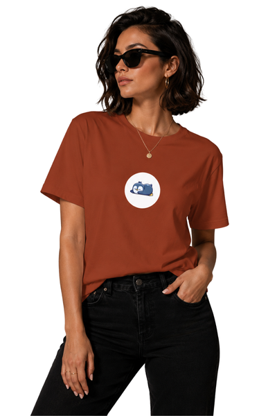 Sleepy Penguin | Women's Rust T-shirt | Cartoon