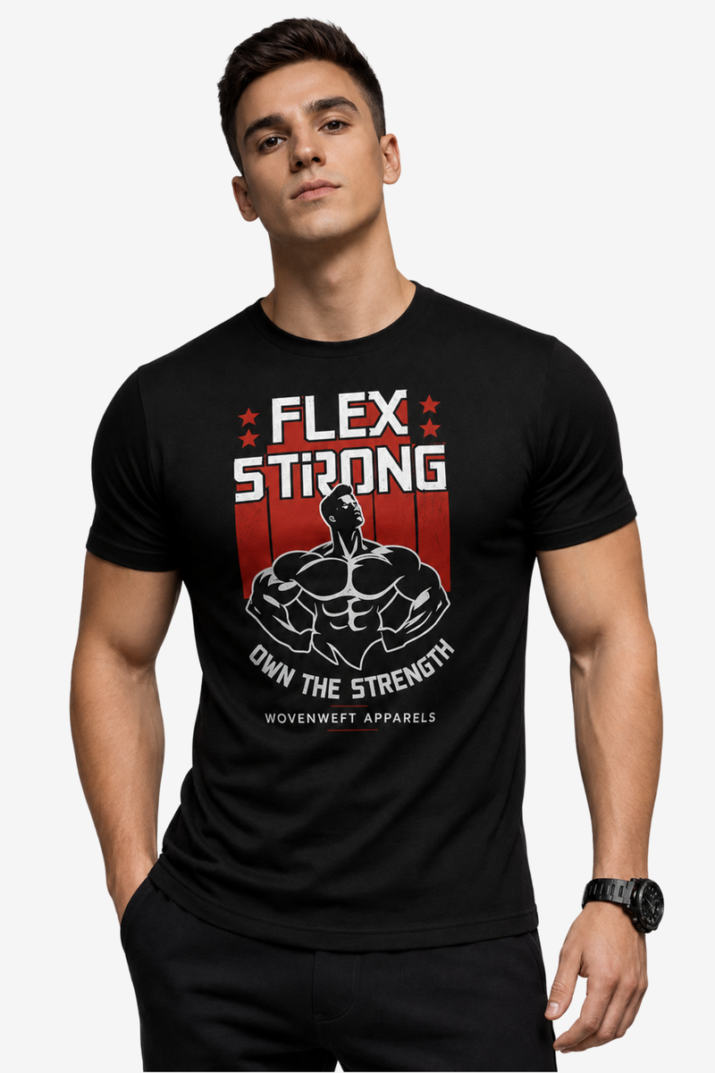 Flex Strong | Men's Black T-shirt | Muscle and Mind