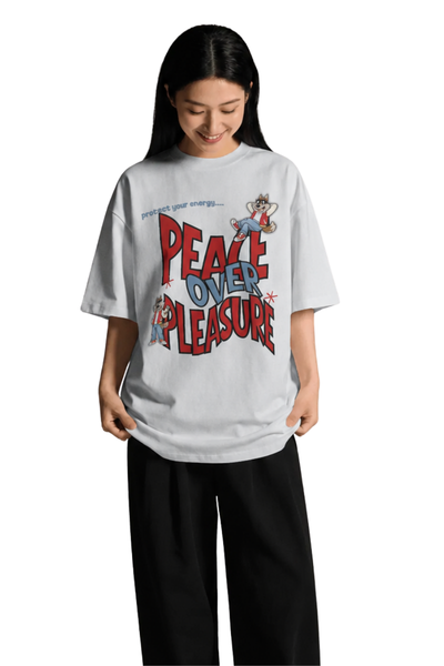 Peace Over Pleasure | Women's Off-White T-shirt | Cartoon