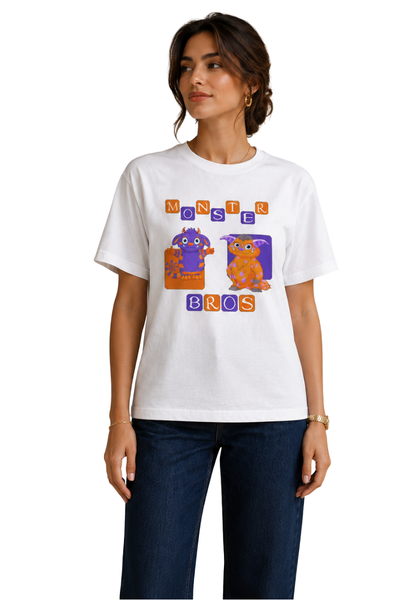 Monster Bros | Women's Off-White T-shirt | Cartoon