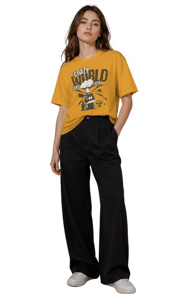 Crazy World | Women's Mustard T-shirt | Cartoon