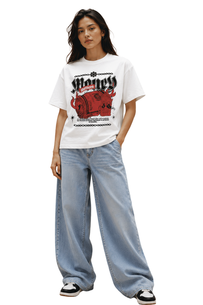 Money Mayhem | Women's Off-White T-shirt | Cartoon