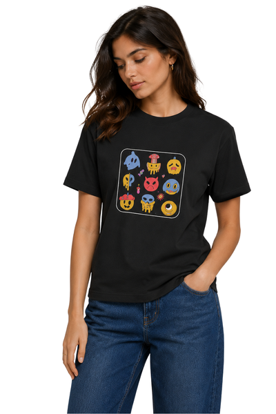 Mood Monsters | Women's Black T-shirt | Cartoon
