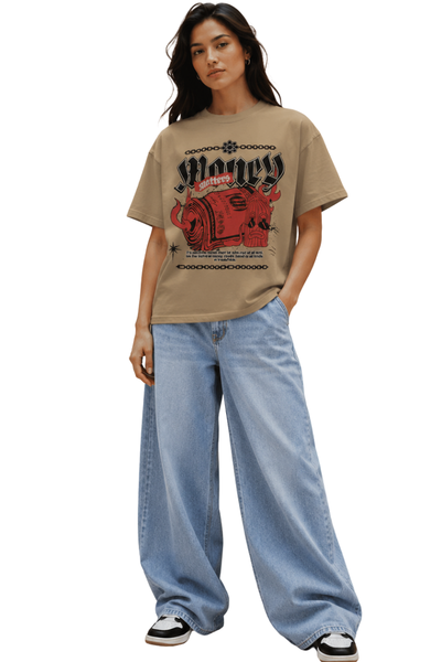 Money Mayhem | Women's Beige T-shirt | Cartoon