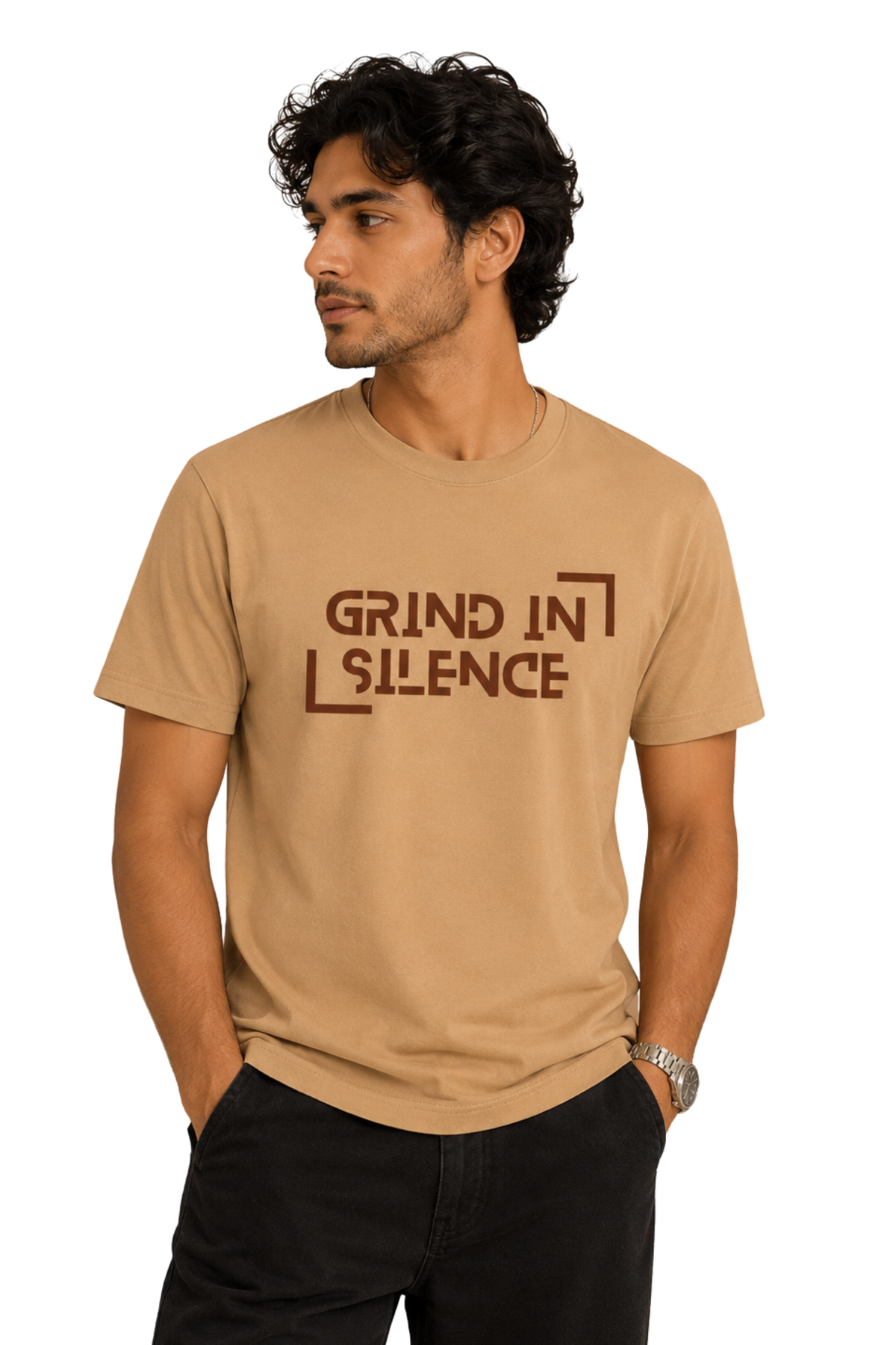 Grind In Silence | Men's Beige T-shirt | Motivational
