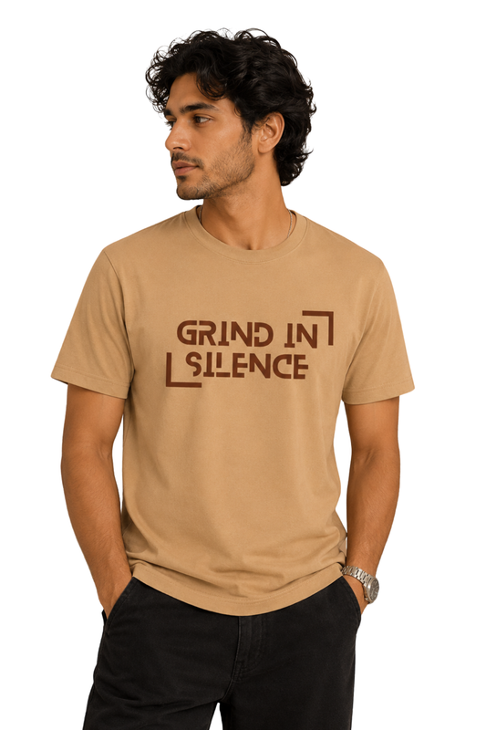 Grind In Silence | Men's Beige T-shirt | Motivational