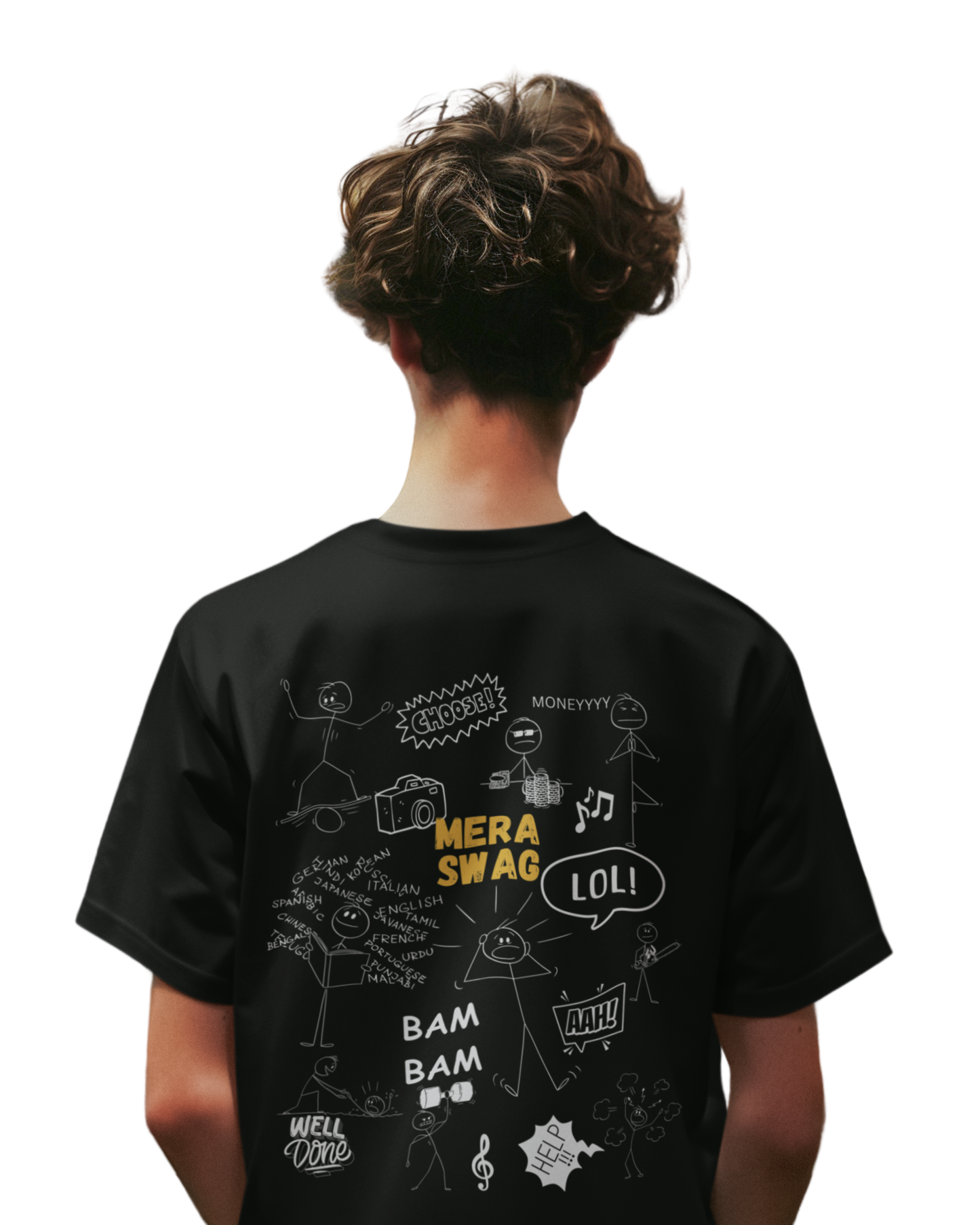 Mera Swag Doodle Vibe | Men's Black T-shirt | Double Impact