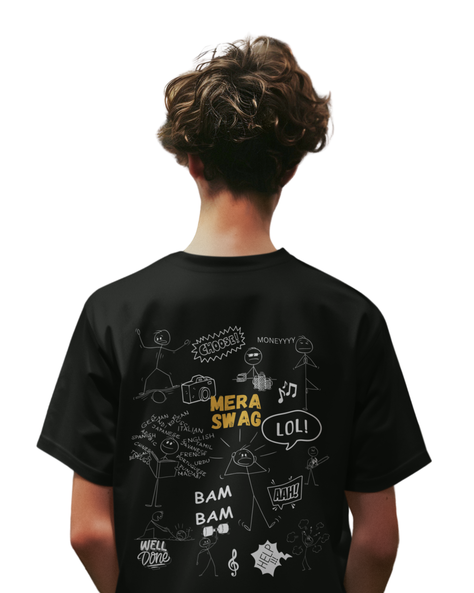 Mera Swag Doodle Vibe | Men's Black T-shirt | Double Impact