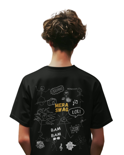 Mera Swag Doodle Vibe | Men's Black T-shirt | Double Impact