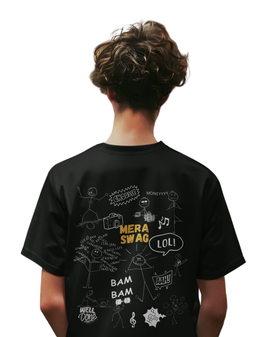 Mera Swag Doodle Vibe | Men's Black T-shirt | Double Impact