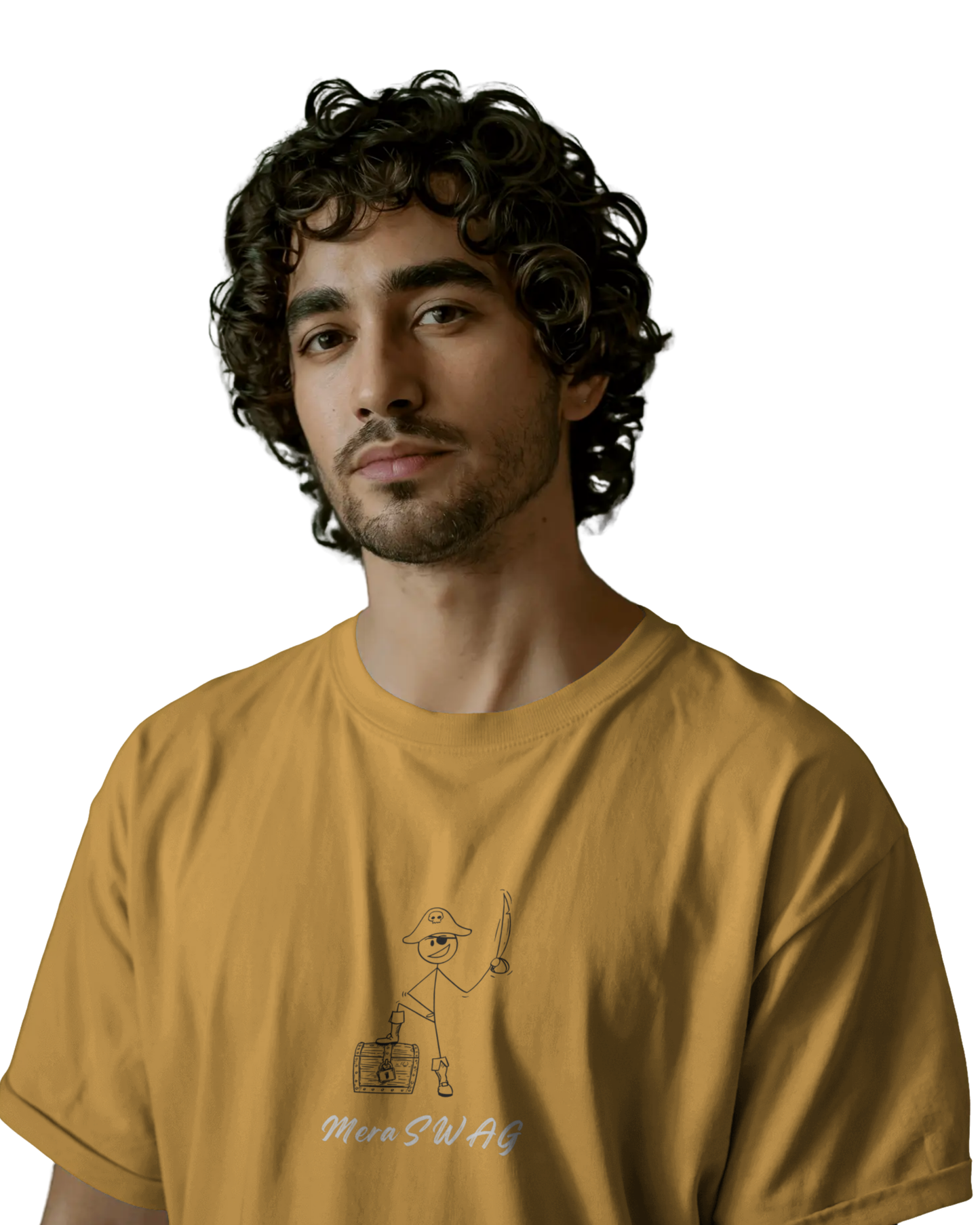 Mera Swag Doodle Vibe | Men's Mustard T-shirt | Double Impact