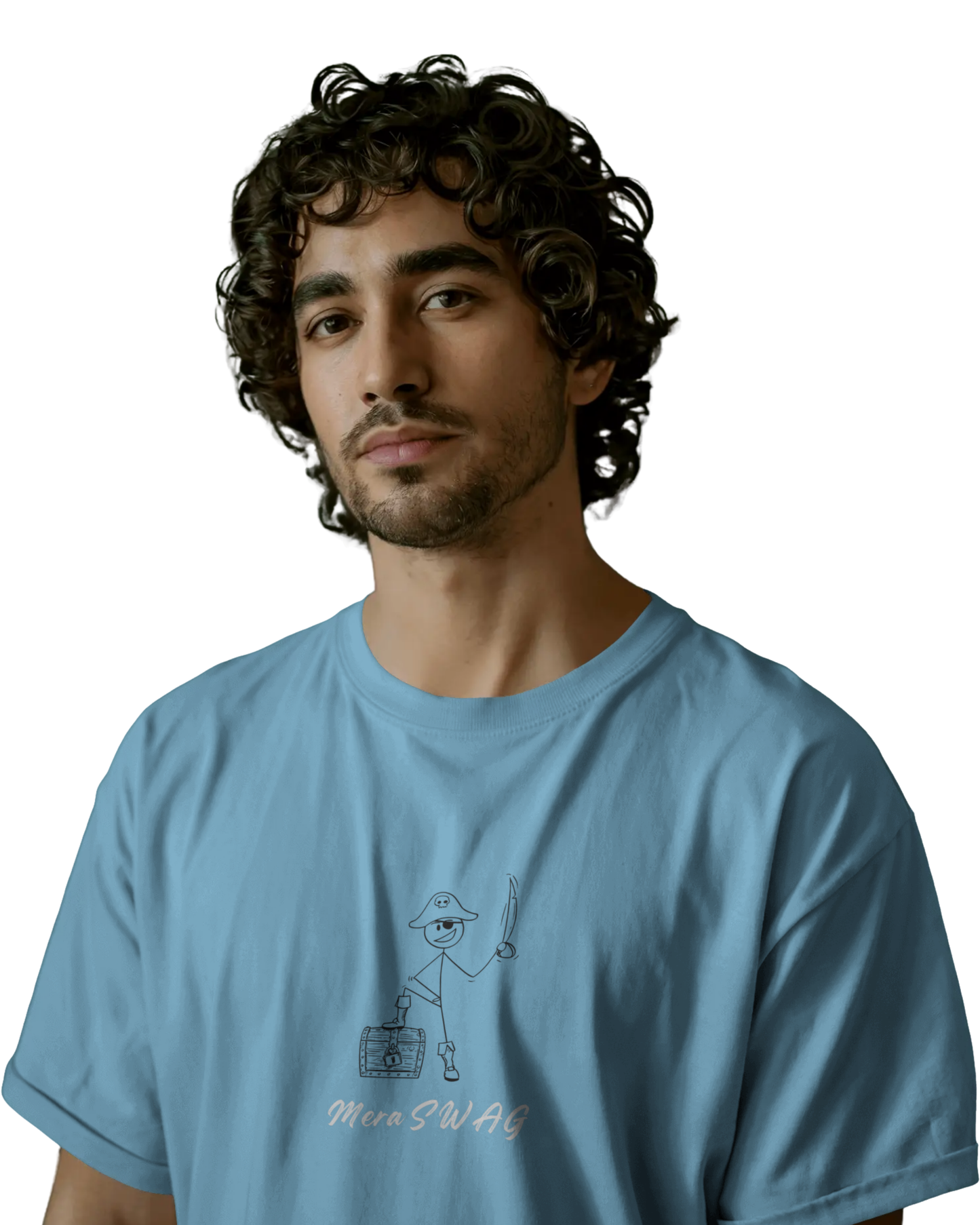 Mera Swag Doodle Vibe | Men's Sky-Blue T-shirt | Double Impact